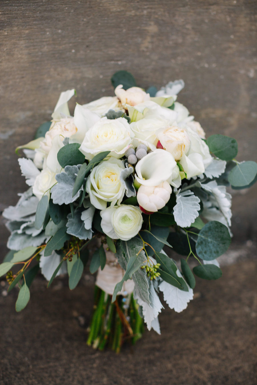 Ivory Roses with Berries and Greenery Wedding Bouquet