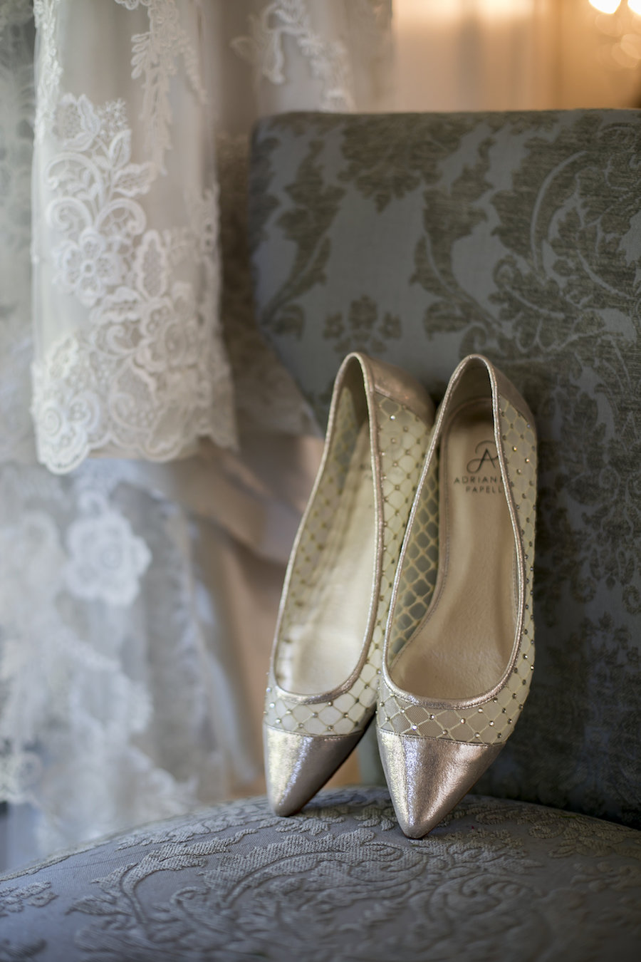 Gold, Pointed Toe Flat Wedding Shoes
