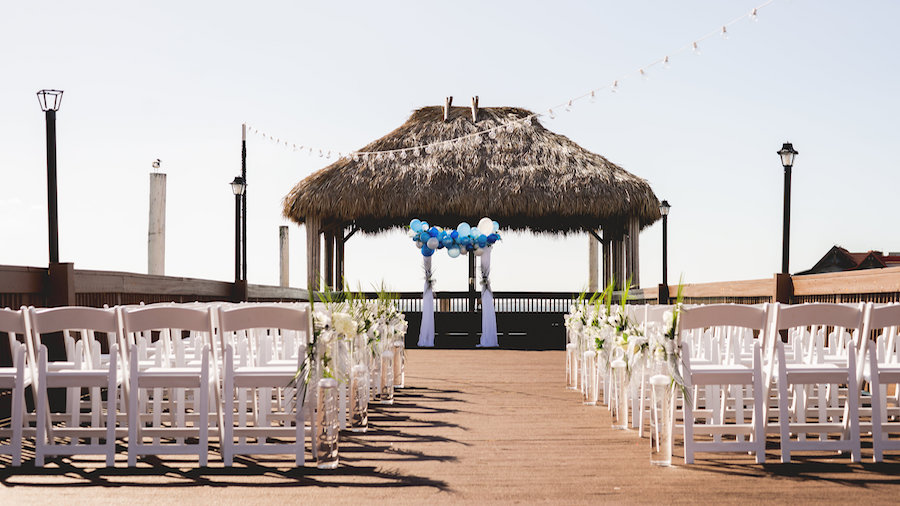 Outdoor Tampa Bay Wedding Ceremony Ivory and Greenery Decor | Tampa Bay Wedding Venue Bay Harbor Hotel