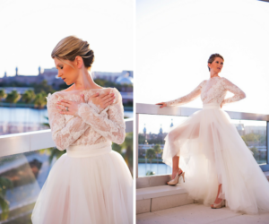Alyne Lis Lace High Lo Wedding Dress | Tampa Bay Wedding Photographer Limelight Photography | Hair and Makeup Artist Michele Renee the Studio | Couture Wedding Dress Bridal Shop Isabel O'Neil Bridal
