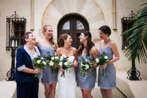Powel Crosley Estate Bride with Bridesmaids in Light Blue Adrianna Papell Bridesmaid Dresses | Tampa Bay Wedding Photographer Limelight Photography