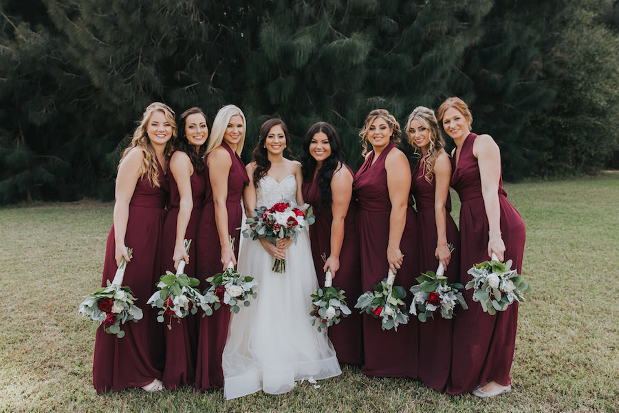 Burgundy Bridesmaid Dresses With White And Red Wedding