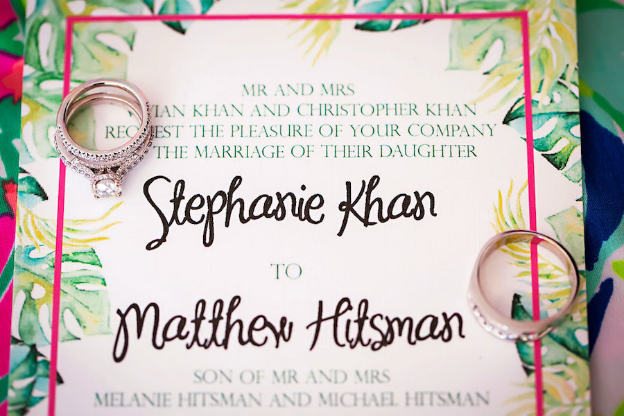 Tropical Wedding Invitation with Palm Accents and Pink and Green Detail | Sarasota Wedding Photographer Limelight Photography