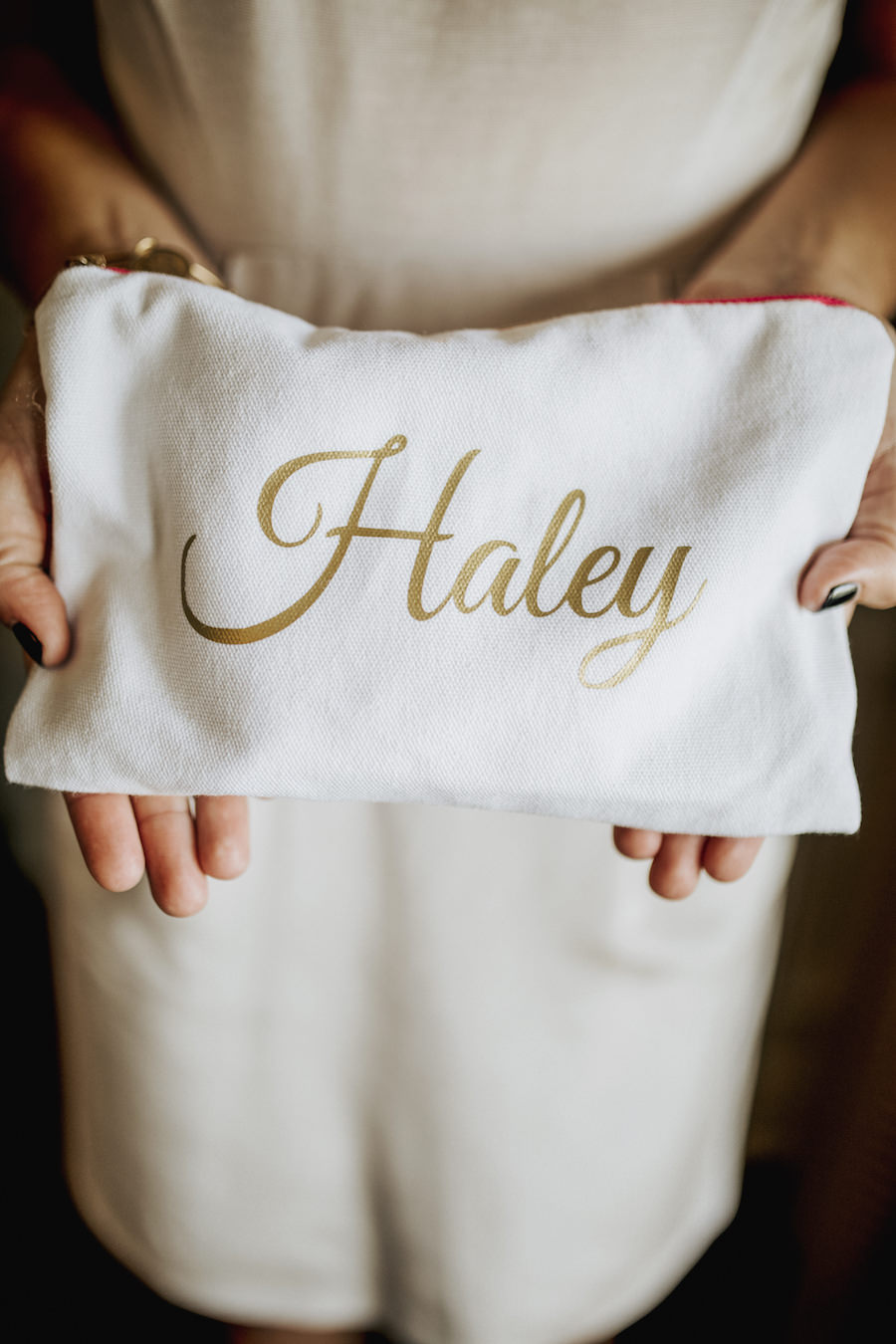 Personalized Gold and Ivory Make Up Bag Bridesmaid Gift