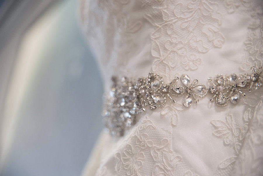 Ivory Lace Wedding Dress with Rhinestone Belt