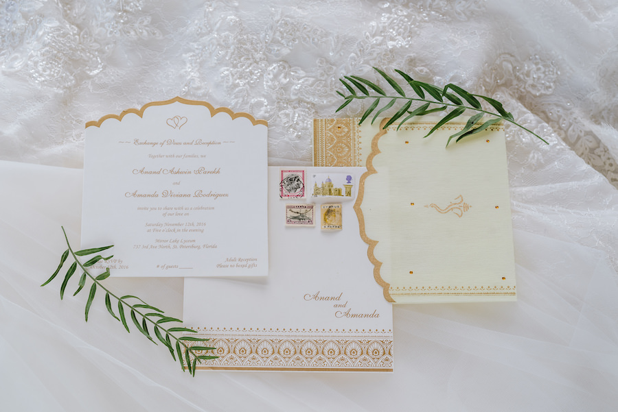 Traditional and Modern Bespoke Gold and Ivory Indian Wedding Invitation Suite by Parekh Cards