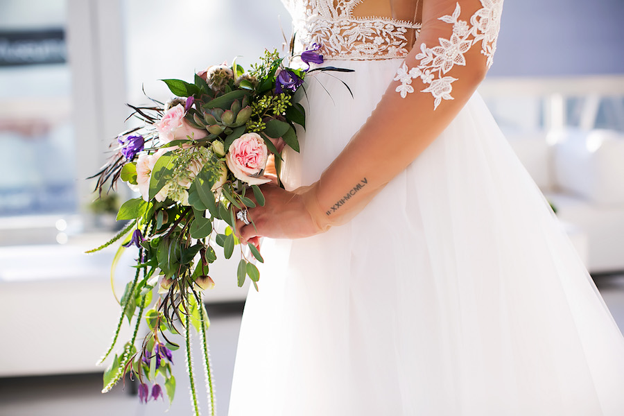 Romantic Blush Pink and White Rose Wedding Bouquet with Greenery