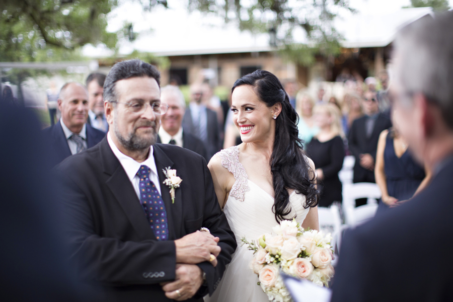 Outdoor Wedding Ceremony Bride and Father Walking Down Aisle | Tampa Bay Wedding Photographer Djamel Photography | Rustic Wedding Venue Cross Creek Ranch