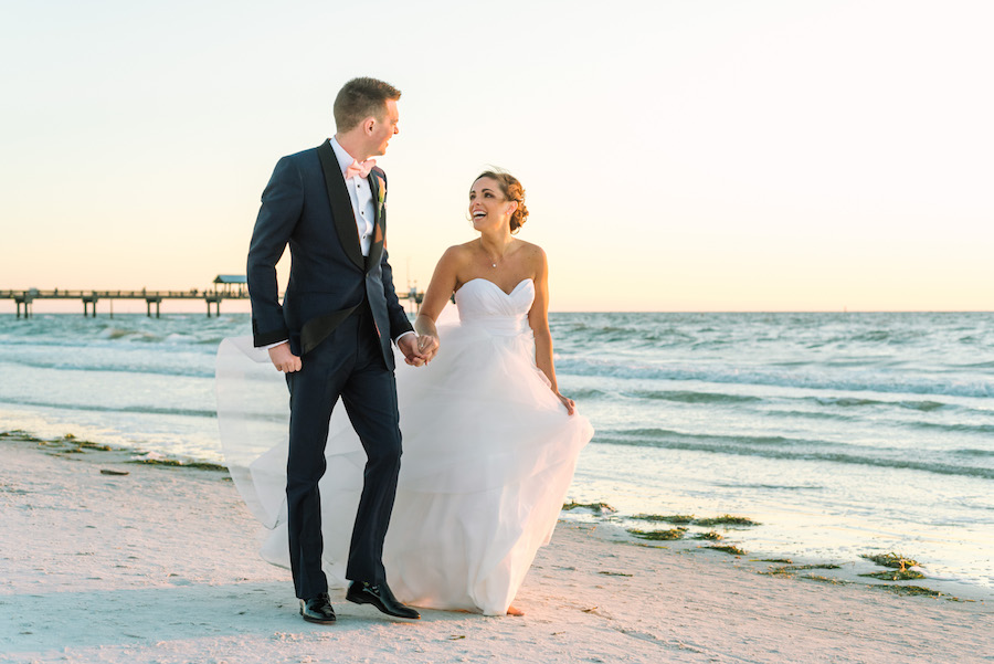 Clearwater Beach Waterfront Bride and Groom Wedding Portrait | Tampa Bay Wedding Venue Hilton Clearwater Beach