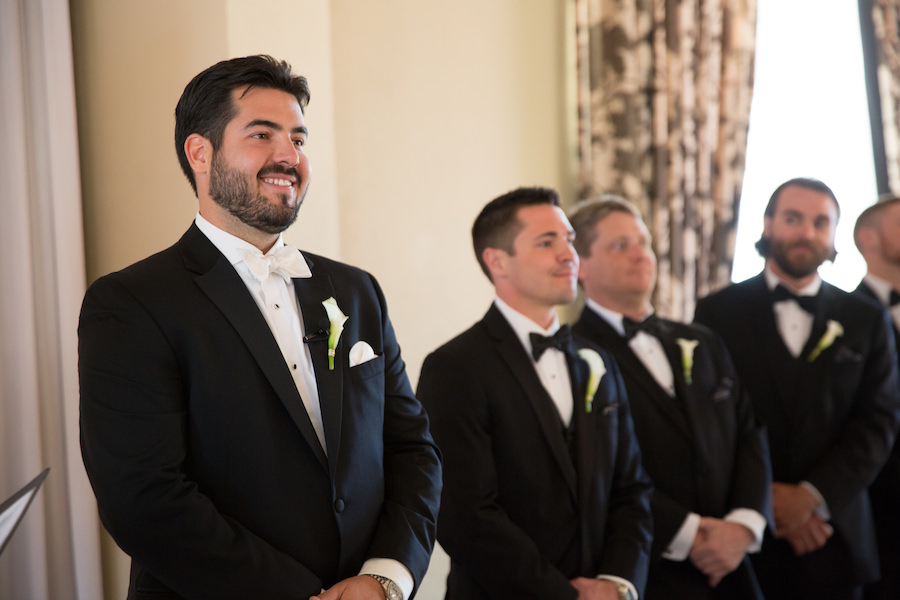 Groom's Reaction to Watching Bride Walk Down the Ceremony Aisle | St. Petersburg Wedding Photographer Brandi Image Photography