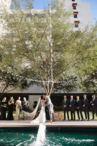 Outdoor Tampa Bride and Groom First Kiss Wedding Portrait | Tampa Bay Wedding Venue The Vault | Marc Edwards Photographs