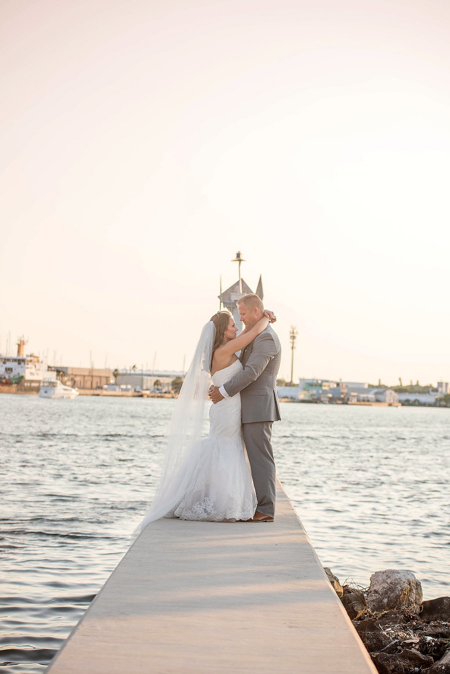 Tampa Bay Bride and Groom Waterfront Wedding Portrait | St Petersburg Wedding Photographer Kristen Marie Photography