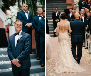 Outdoor St. Pete Beach Wedding Ceremony with Groom Watching Bride Walk Down the Aisle | St. Petersburg Wedding Venue The Don CeSar | Tampa Bay Wedding Photographer Jonathan Fanning Studio and Gallery