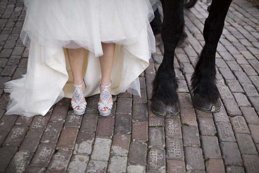 Silver Rhinestone Bridal High Heel Shoes with Horse Hooves | Tampa Bay Wedding Photographer Djamel Photography