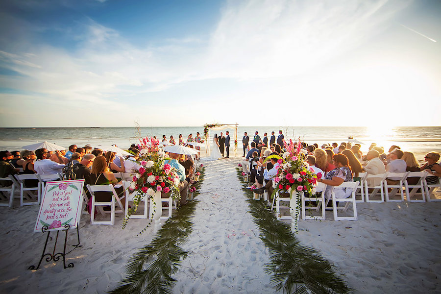 Pink and Green Lilly Pulitzer Inspired Sarasota Beachfront Wedding Ceremony | Sarasota Wedding Photographer Limelight Photography