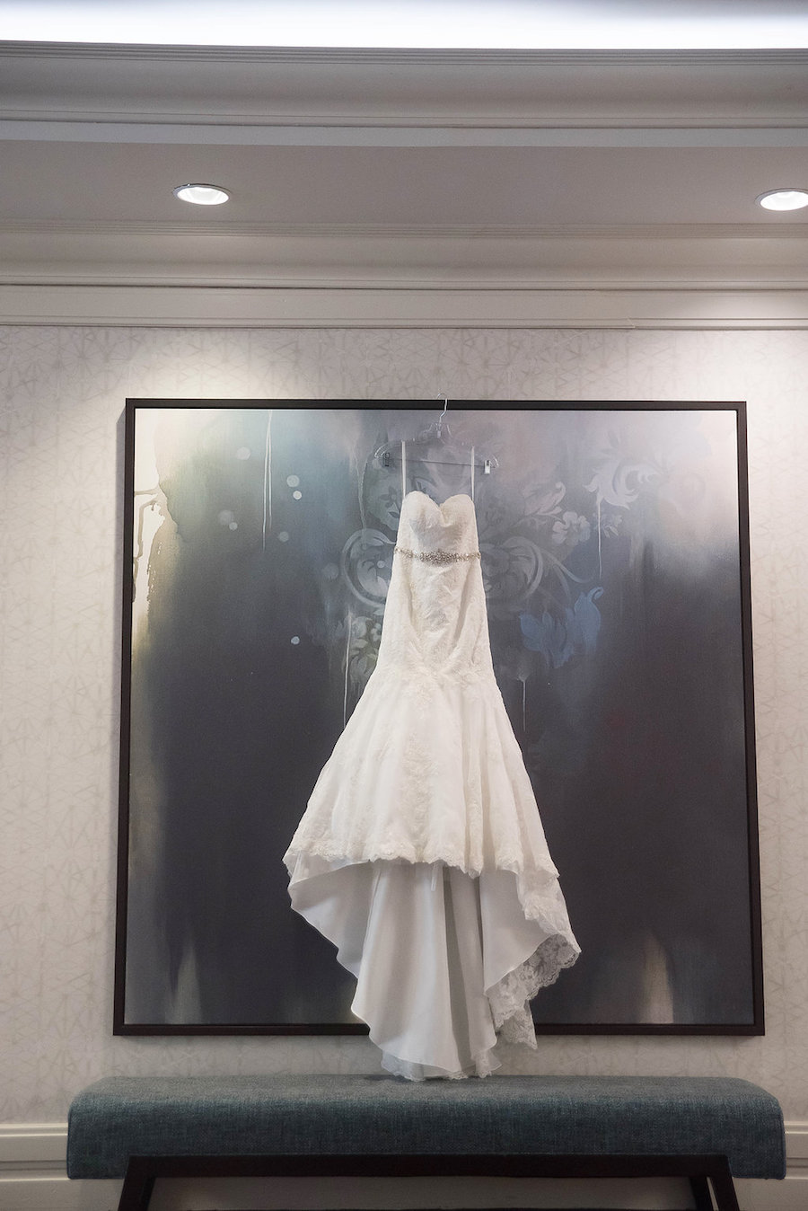 Cream Lace Sweetheart Wedding Dress with Rhinestone Belt | St. Pete Wedding Photographer Kristen Marie Photography