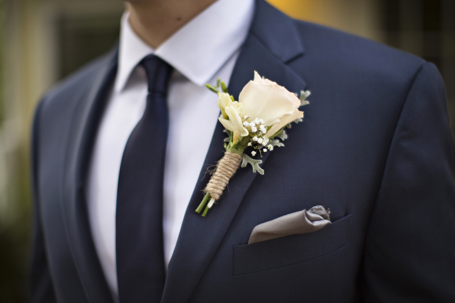 Ivory Rose With Twine and Baby's Breath Boutonniere