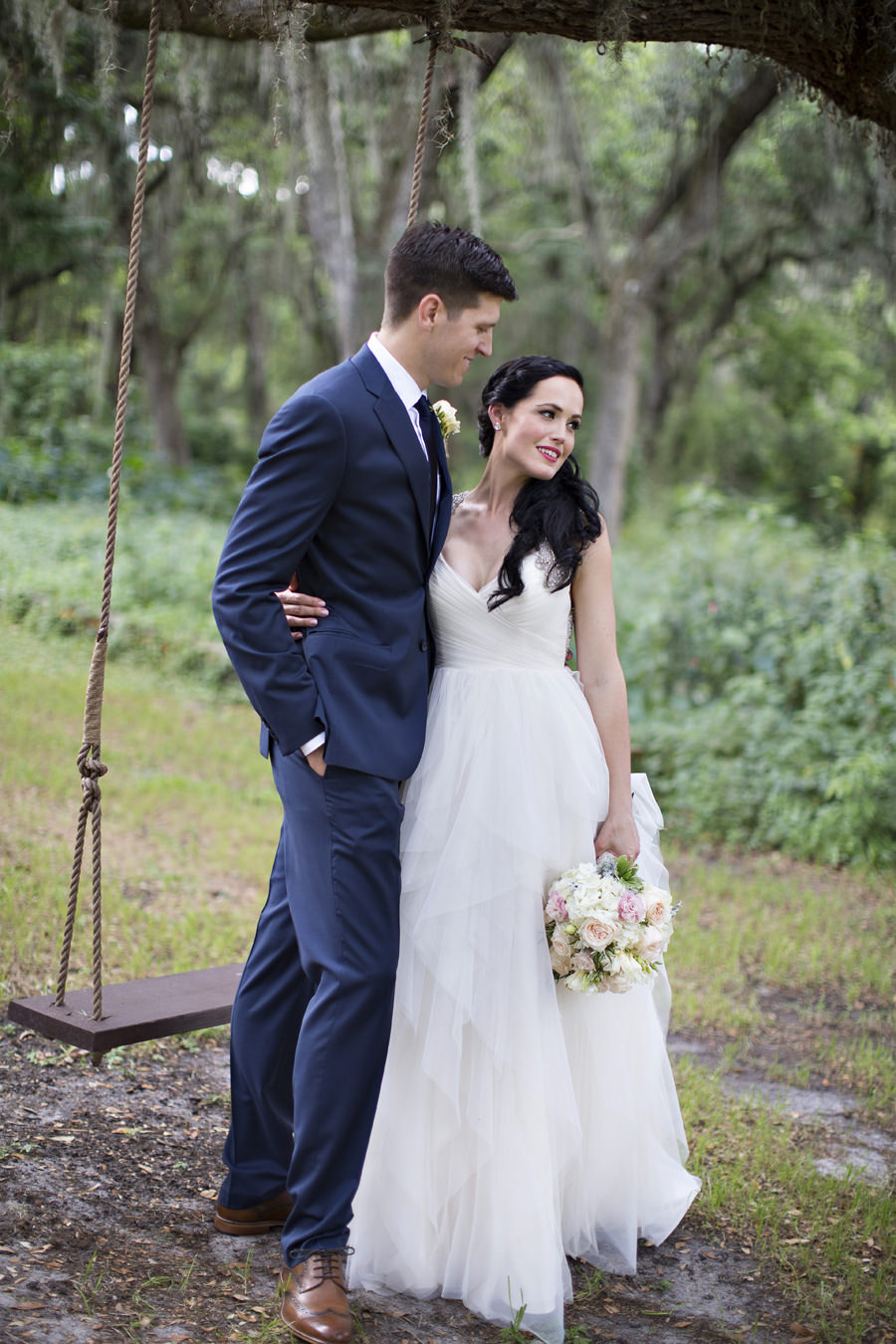 Outdoor Bride and Groom Wedding Portrait with Rustic Tree Swing | Tampa Bay Wedding Venue Cross Creek Ranch | Wedding Photographer Djamel Photography