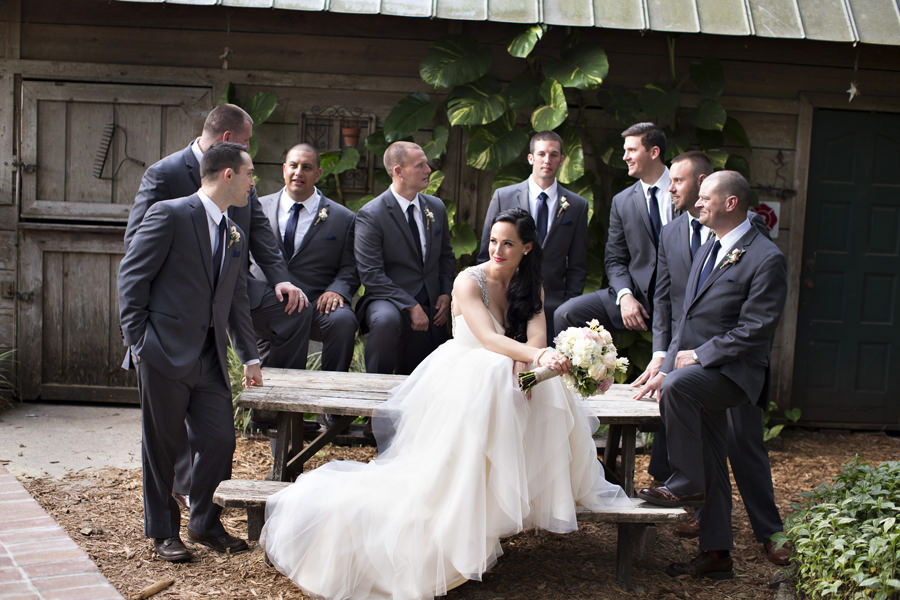 Outdoor Bride and Groomsmen in Grey Suit and Tie Bridal Party Wedding Portrait | Tampa Bay Wedding Venue Cross Creek Ranch | Wedding Photographer Djamel Photography