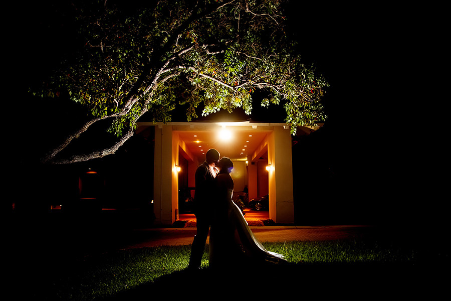 Outdoor Nighttime Bride and Groom Wedding Portrait | Clearwater Wedding Photographer Brian C. Idocks Photographics
