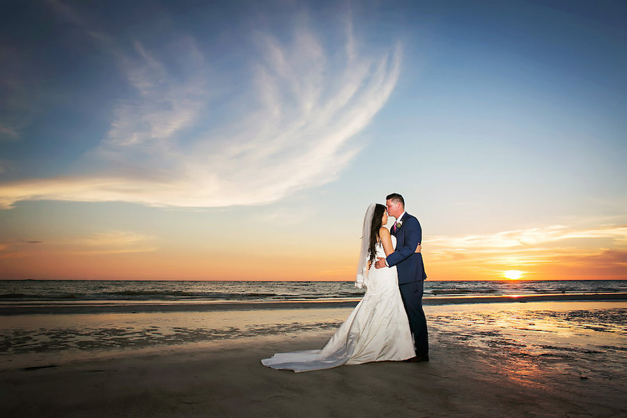 Bride and Groom Sarasota Beach Wedding Day Portrait by Limelight Photography