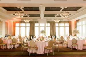 Elegant, Romantic Blush and Gold Wedding Reception Ideas and Inspiration with Tall Babies Breath Centerpieces and Blush Table Linens | St. Petersburg Wedding Venue The Birchwood | Tampa Bay Wedding Photographer Ailyn La Torre Photography