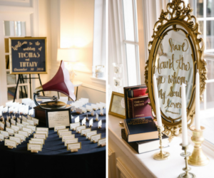 Black and Gold Vintage Wedding Reception Signage with Vintage Wine Cork Placecards and Details | St. Petersburg Wedding Venue The Don CeSar | Tampa Bay Wedding Photographer Jonathan Fanning Studio and Gallery