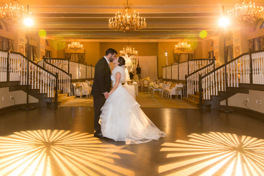 Elegant Romantic Luxurious Ballroom Wedding Reception | Gold Wedding Reception with Chandeliers | Iconic St. Pete Beach Hotel Wedding Venue Ballroom The Don CeSar Wedding | Photographer Brandi Image Photography | Planner Parties a la Carte