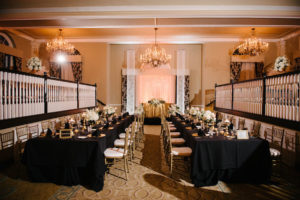 Ivory, Black and Gold Wedding Reception with Long Bridal Party Tables and Sweetheart Table | St. Petersburg Wedding Venue The Don CeSar | Tampa Bay Wedding Photographer Jonathan Fanning Studio and Gallery