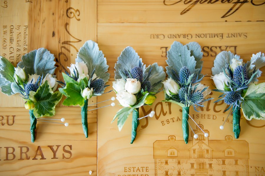 Dusty Miller and Blue Eryngium Boutonnieres