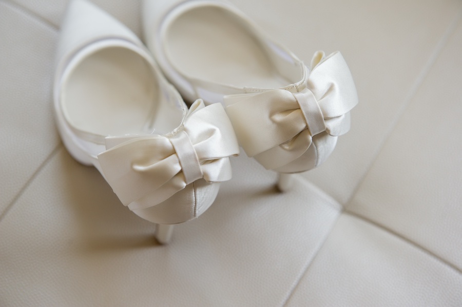 White Satin Wedding Day Shoes with Bow on the Heel