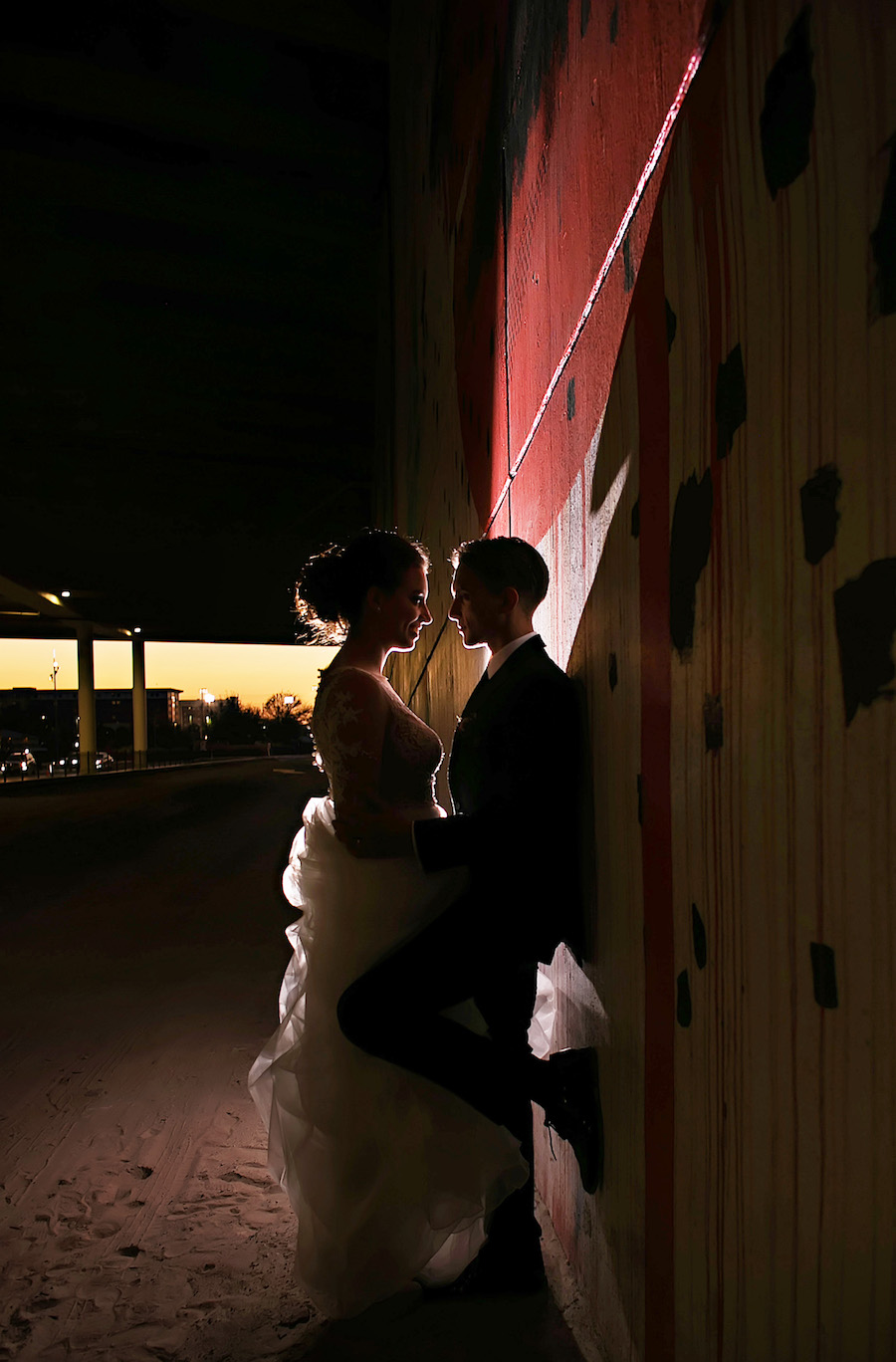 Bride and Groom Wedding Portrait with Downtown Tampa Graffiti Mural | Wedding Photographer Limelight Photography