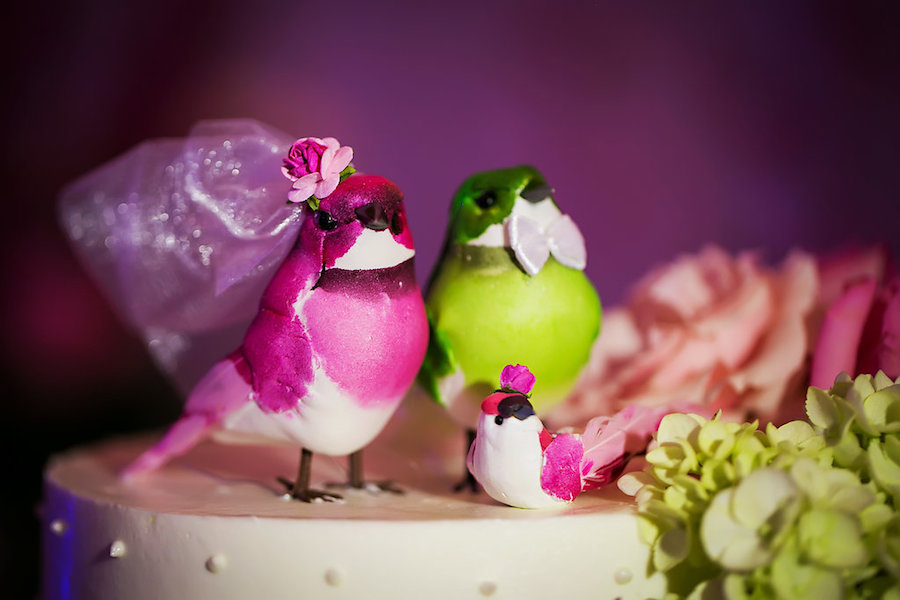 Pink and Green Bird Wedding Cake Topper