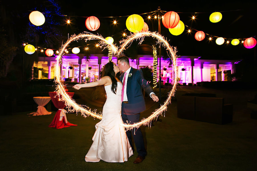 Bride and Groom Sparkler Heart Wedding Portrait by Sarasota Wedding Photographer Limelight Photography