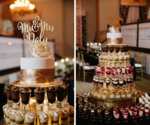 Seven Tiered Dessert Shooter Wedding Cake with Gold and Ivory Cake and Gold Cake Topper | St. Petersburg Wedding Venue The Don CeSar | Tampa Bay Wedding Photographer Jonathan Fanning Studio and Gallery