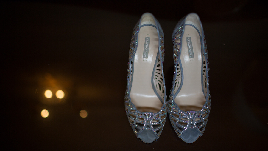 Dusty Blue Grey Giorgio Armani Wedding Shoes with Rhinestone Diamonds