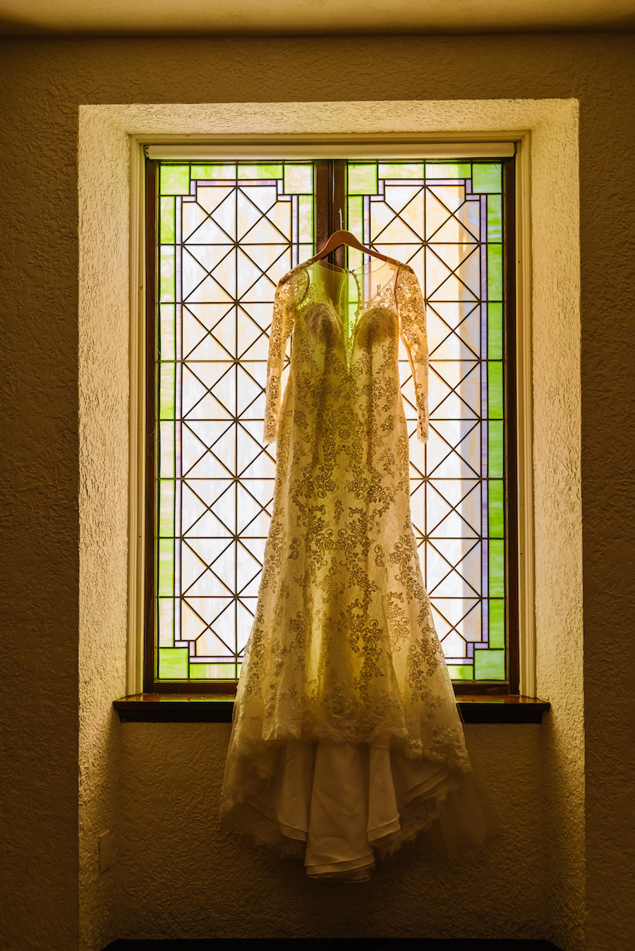 Lace Long Sleeve David’s Bridal Wedding Dress Wedding Day Portrait