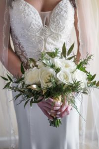 Ivory Roses and Greenery Bride Wedding Bouquet | Tampa Wedding Photographer Marc Edwards Photographs | Florist Apple Blossoms Floral Designs
