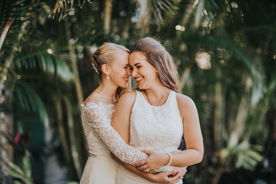 Florida Same Sex Wedding Portrait of Brides in Ivory Wedding Dress | Tampa Wedding Photographer Rad Red Creative