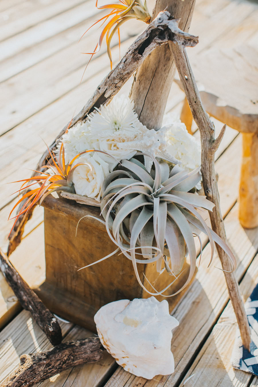 Nautical Inspired Wedding Arch of Driftwood Succulents and Seashells | Wedding Ceremony Arch Inspiration