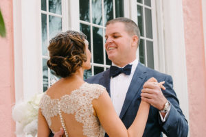 Outdoor Bride and Groom First Look Wedding Portrait | St. Petersburg Wedding Venue The Don CeSar | Tampa Bay Wedding Photographer Jonathan Fanning Studio and Gallery