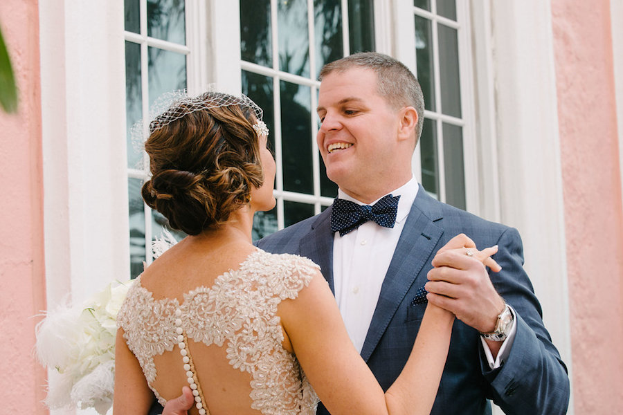Outdoor Bride and Groom First Look Wedding Portrait | St. Petersburg Wedding Venue The Don CeSar | Tampa Bay Wedding Photographer Jonathan Fanning Studio and Gallery