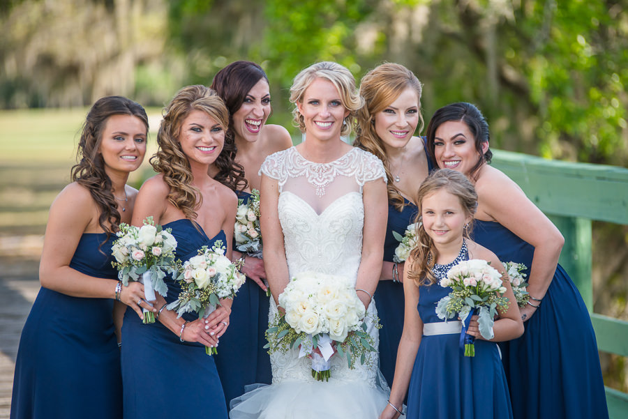 Ivory and Blue Bride and Bridesmaids Wedding Portrait | Oldsmar Wedding Venue East Lake Woodlands Country Club