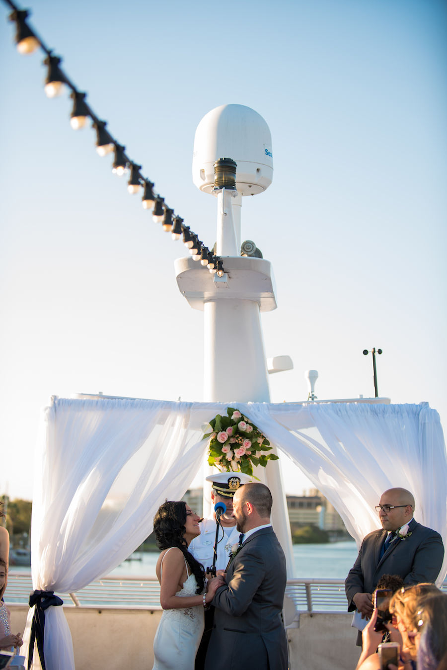 Bride and Groom Wedding Ceremony Portrait on Tampa Boat Wedding Ceremony Venue Yacht Starship II