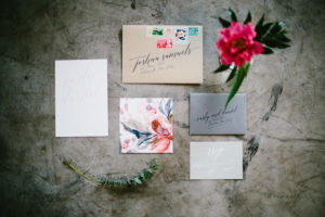 Modern Watercolor Bohemian Invitation Suite with Modern Calligraphy Envelope