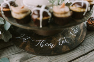 Let Them Eat Cake Rustic Wedding Cake Stand Decor with Cupcakes