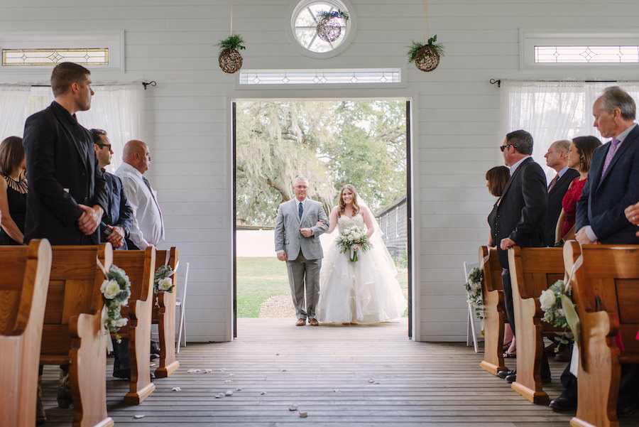 Father of the Bride and Bride Walking Down The Aisle Wedding Portrait at Tampa Bay Rustic Wedding Ceremony Venue Cross Creek Ranch