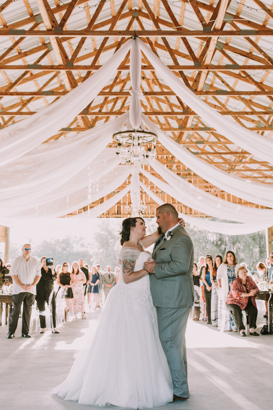 Outdoor Sarasota Barn Wedding Reception Bride and Groom First Dance Wedding Portrait | Sarasota Wedding Planner Jennifer Matteo Event Planning