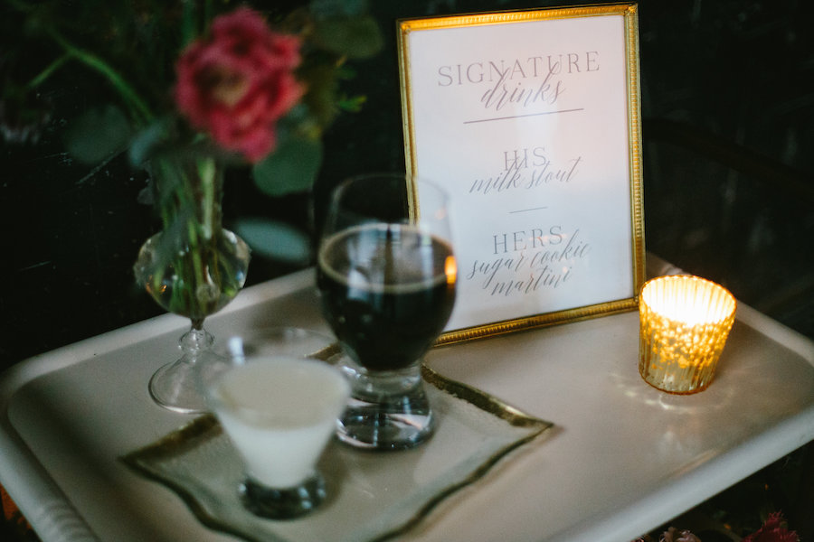 Modern Wedding Signature Drink Menu | His and Her, Bride and Groom Signature Wedding Cocktails | Tampa Bay Wedding Planner Glitz Events