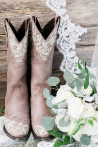 Pink Cowboy Boots with Lace Wedding Veil